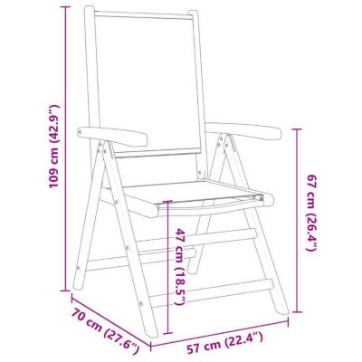 Fauteuils pliants inclinables, 8 pièces, tissu bleu et blanc et bois massif vidaXL