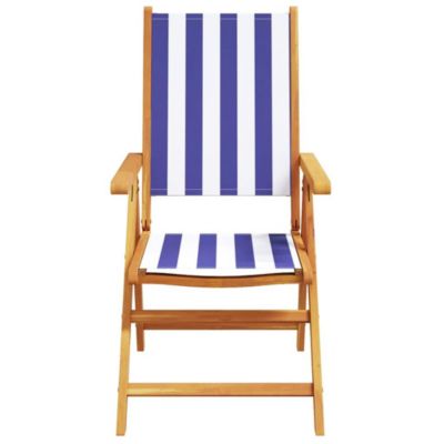 Fauteuils pliants inclinables, 8 pièces, tissu bleu et blanc et bois massif vidaXL