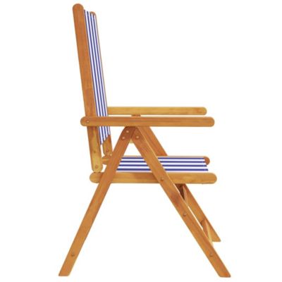 Fauteuils pliants inclinables, 8 pièces, tissu bleu et blanc et bois massif vidaXL