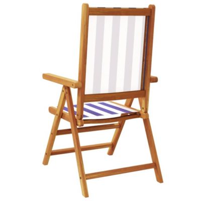 Fauteuils pliants inclinables, 8 pièces, tissu bleu et blanc et bois massif vidaXL