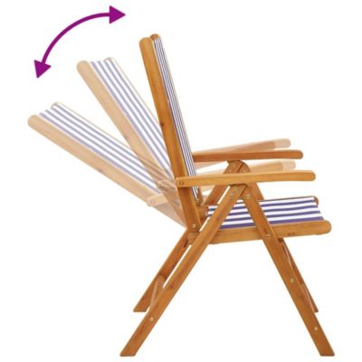 Fauteuils pliants inclinables, 8 pièces, tissu bleu et blanc et bois massif vidaXL