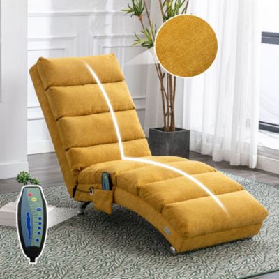 Fauteuils Relax Massant Électrique avec 5 Modes et Télécommande, Polyuréthane et Structure Métal - Jaune Moutarde 55x148x84 cm