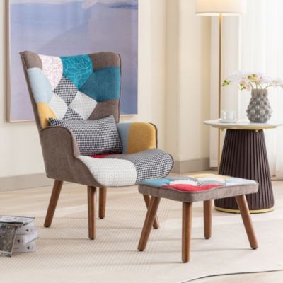 Fauteuils Relax Poufs en Mousse, Banc à Chaussures, Coussin de Dossier Confortable, Pieds Bois Massif Métal  - Multicolore