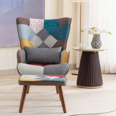 Fauteuils Relax Poufs en Mousse, Banc à Chaussures, Coussin de Dossier Confortable, Pieds Bois Massif Métal  - Multicolore