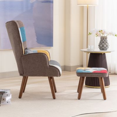 Fauteuils Relax Poufs en Mousse, Banc à Chaussures, Coussin de Dossier Confortable, Pieds Bois Massif Métal  - Multicolore