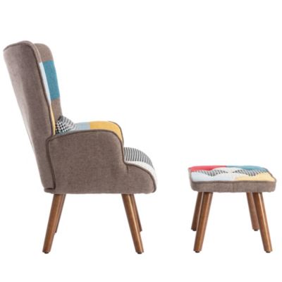 Fauteuils Relax Poufs en Mousse, Banc à Chaussures, Coussin de Dossier Confortable, Pieds Bois Massif Métal  - Multicolore
