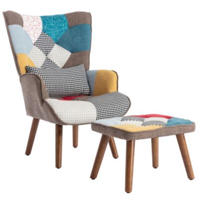 Fauteuils Relax Poufs en Mousse, Banc à Chaussures, Coussin de Dossier Confortable, Pieds Bois Massif Métal  - Multicolore