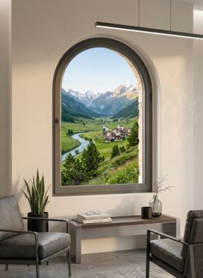 Fenêtre Aluminium cintré un ventail ouvrant RAL 7016