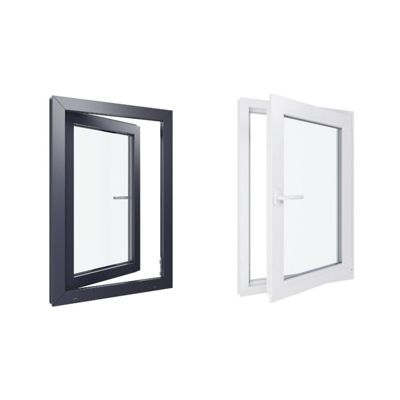 Fenêtre PVC - LxH 600x1000 mm -Triple Vitrage - Bicolore blanc int/anthracite ext-poignée à gauche