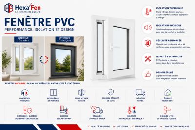 Fenêtre PVC - LxH 600x1000 mm -Triple Vitrage - Bicolore blanc int/anthracite ext-poignée à gauche