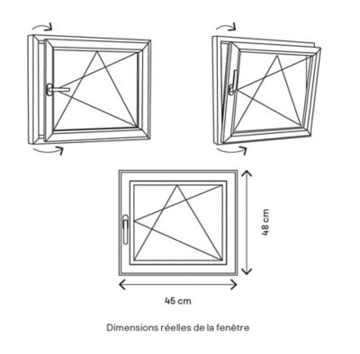 Fenêtre 1 vantail oscillo-battante, tirant droit double vitrage GoodHome en PVC blanc l.45 x H.48 cm