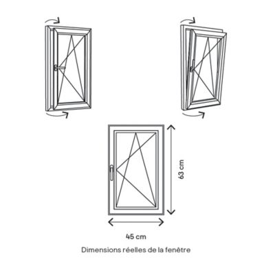 Fenêtre 1 vantail oscillo-battante, tirant droit double vitrage GoodHome en PVC blanc l.45 x H.63 cm