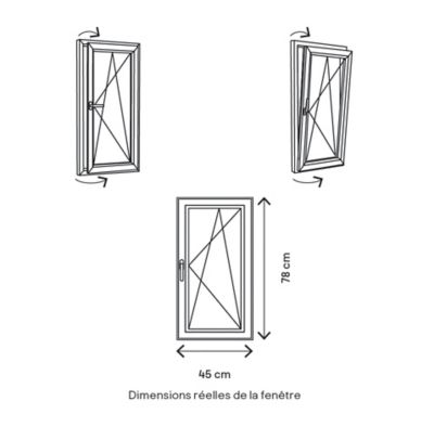 Fenêtre 1 vantail oscillo-battante, tirant droit double vitrage GoodHome en PVC blanc l.45 x H.78 cm