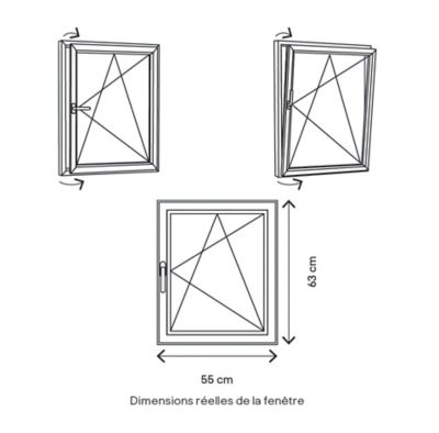 Fenêtre 1 vantail oscillo-battante, tirant droit double vitrage GoodHome en PVC blanc l.55 x H.63 cm