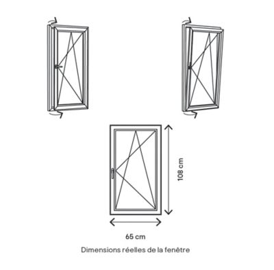 Fenêtre 1 vantail oscillo-battante, tirant droit double vitrage GoodHome en PVC blanc l.65 x H.108 cm