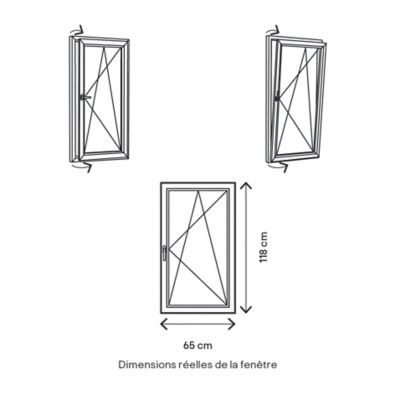 Fenêtre 1 vantail oscillo-battante, tirant droit double vitrage GoodHome en PVC blanc l.65 x H.118 cm