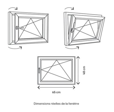 Fenêtre 1 vantail oscillo-battante, tirant droit double vitrage GoodHome en PVC blanc l.65 x H.48 cm