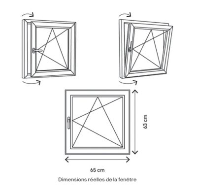 Fenêtre 1 vantail oscillo-battante, tirant droit double vitrage GoodHome en PVC blanc l.65 x H.63 cm