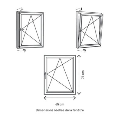 Fenêtre 1 vantail oscillo-battante, tirant droit double vitrage GoodHome en PVC blanc l.65 x H.78 cm