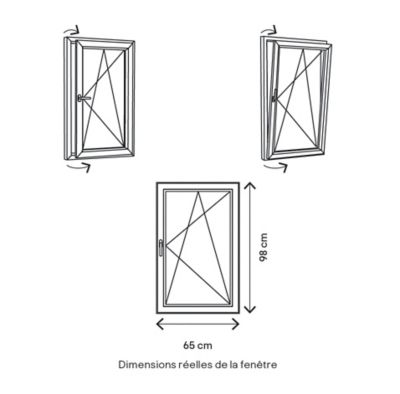 Fenêtre 1 vantail oscillo-battante, tirant droit double vitrage GoodHome en PVC blanc l.65 x H.98 cm