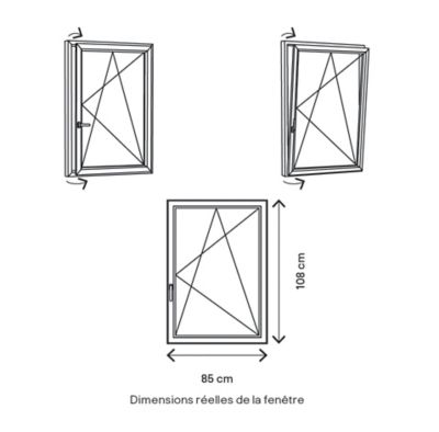 Fenêtre 1 vantail oscillo-battante, tirant droit double vitrage GoodHome en PVC blanc l.85 x H.108 cm