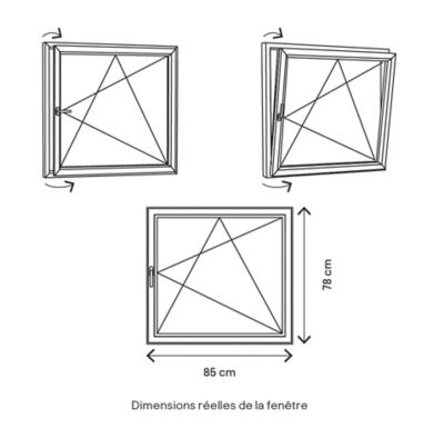 Fenêtre 1 vantail oscillo-battante, tirant droit double vitrage GoodHome en PVC blanc l.85 x H.78 cm