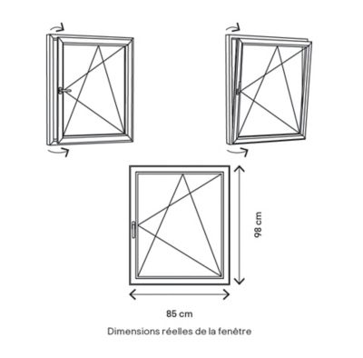 Fenêtre 1 vantail oscillo-battante, tirant droit double vitrage GoodHome en PVC blanc l.85 x H.98 cm