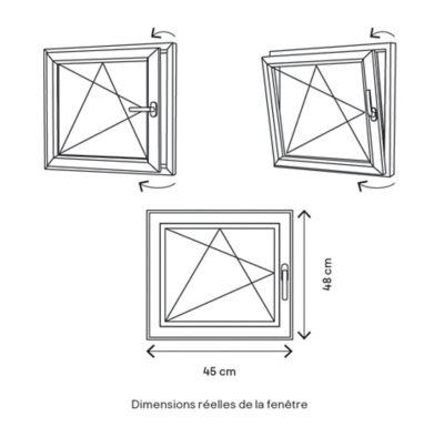 Fenêtre 1 vantail oscillo-battante, tirant gauche double vitrage GoodHome en PVC blanc l.45 x H.48 cm