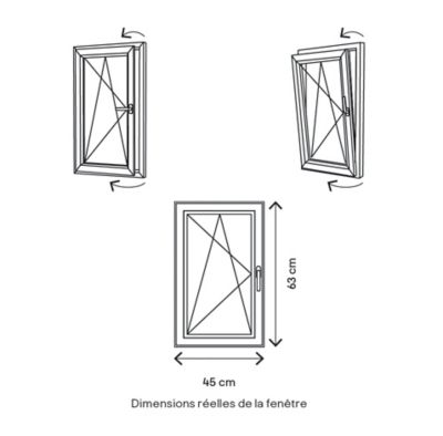 Fenêtre 1 vantail oscillo-battante, tirant gauche double vitrage GoodHome en PVC blanc l.45 x H.63 cm