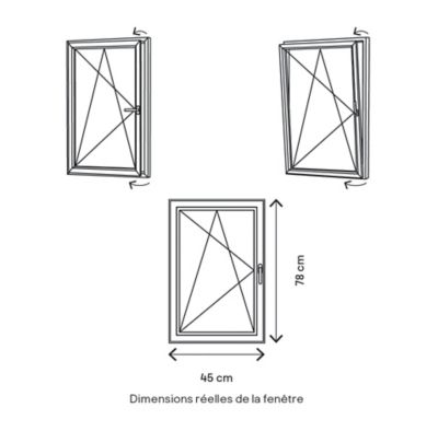 Fenêtre 1 vantail oscillo-battante, tirant gauche double vitrage GoodHome en PVC blanc l.45 x H.78 cm