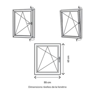 Fenêtre 1 vantail oscillo-battante, tirant gauche double vitrage GoodHome en PVC blanc l.55 x H.63 cm