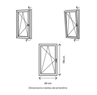 Fenêtre 1 vantail oscillo-battante, tirant gauche double vitrage GoodHome en PVC blanc l.65 x H.118 cm