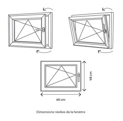 Fenêtre 1 vantail oscillo-battante, tirant gauche double vitrage GoodHome en PVC blanc l.65 x H.48 cm