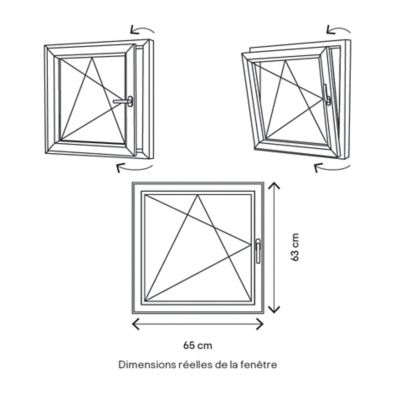 Fenêtre 1 vantail oscillo-battante, tirant gauche double vitrage GoodHome en PVC blanc l.65 x H.63 cm