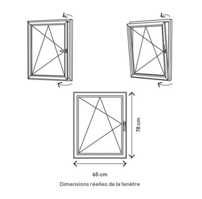 Fenêtre 1 vantail oscillo-battante, tirant gauche double vitrage GoodHome en PVC blanc l.65 x H.78 cm