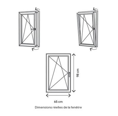 Fenêtre 1 vantail oscillo-battante, tirant gauche double vitrage GoodHome en PVC blanc l.65 x H.98 cm