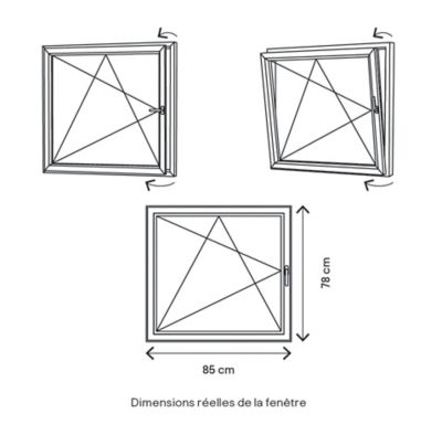 Fenêtre 1 vantail oscillo-battante, tirant gauche double vitrage GoodHome en PVC blanc l.85 x H.78 cm