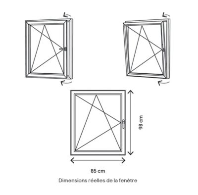 Fenêtre 1 vantail oscillo-battante, tirant gauche double vitrage GoodHome en PVC blanc l.85 x H.98 cm