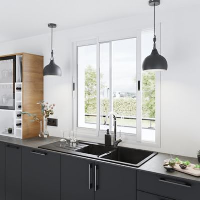 Fenêtre 2 vantaux coulissante double vitrage GoodHome en aluminium blanc l.103 x H.77 cm