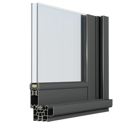 Fenêtre 2 vantaux coulissante double vitrage GoodHome en aluminium gris l.123 x H.102 cm