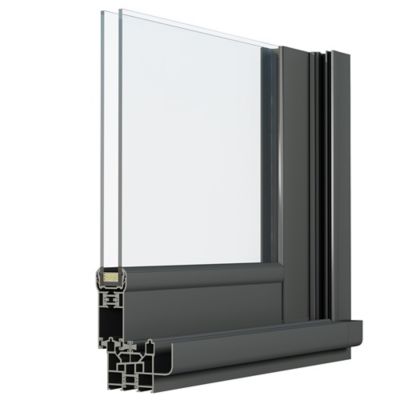 Fenêtre 2 vantaux coulissante double vitrage GoodHome en aluminium gris l.123 x H.102 cm