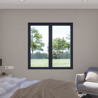 Fenêtre 2 vantaux oscillo-battante, tirant droit double vitrage GoodHome en aluminium gris l.103 x H.137 cm