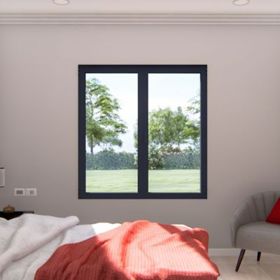 Fenêtre 2 vantaux oscillo-battante, tirant droit double vitrage GoodHome en aluminium gris l.103 x H.137 cm