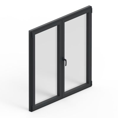 Fenêtre 2 vantaux oscillo-battante, tirant droit double vitrage GoodHome en aluminium gris l.103 x H.137 cm