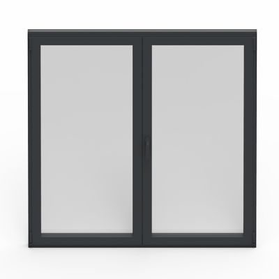 Fenêtre 2 vantaux oscillo-battante, tirant droit double vitrage GoodHome en aluminium gris l.103 x H.137 cm