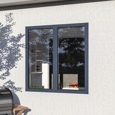 Fenêtre 2 vantaux oscillo-battante, tirant droit double vitrage GoodHome en aluminium gris l.103 x H.137 cm
