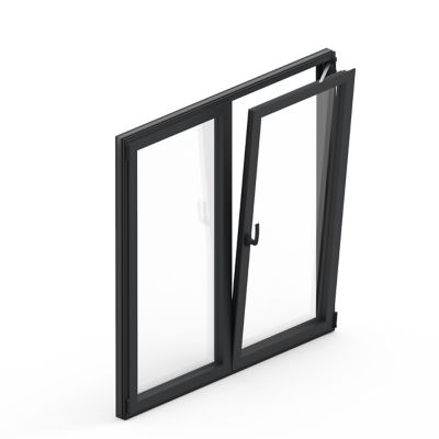 Fenêtre 2 vantaux oscillo-battante, tirant droit double vitrage GoodHome en aluminium gris l.103 x H.137 cm