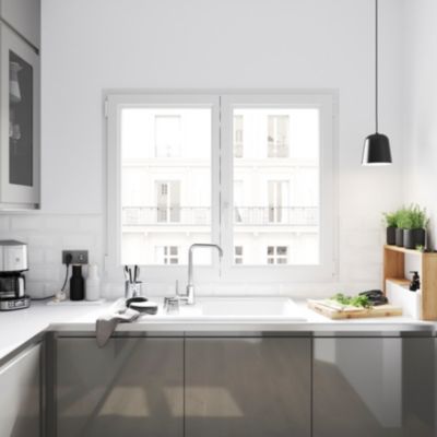 Fenêtre 2 vantaux oscillo-battante, tirant droit double vitrage GoodHome en PVC blanc l.105 x H.108 cm
