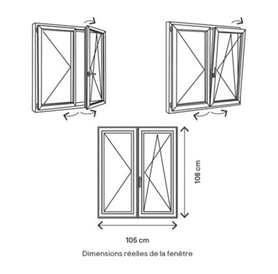 Fenêtre 2 vantaux oscillo-battante, tirant droit double vitrage GoodHome en PVC blanc l.105 x H.108 cm