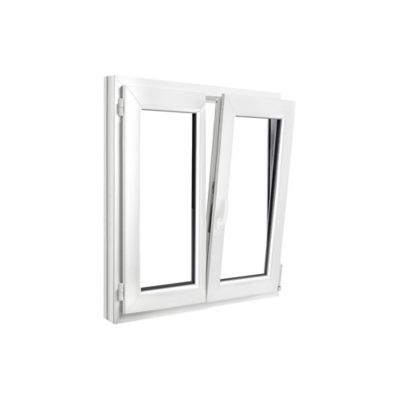 Fenêtre 2 vantaux oscillo-battante, tirant droit double vitrage GoodHome en PVC blanc l.105 x H.108 cm